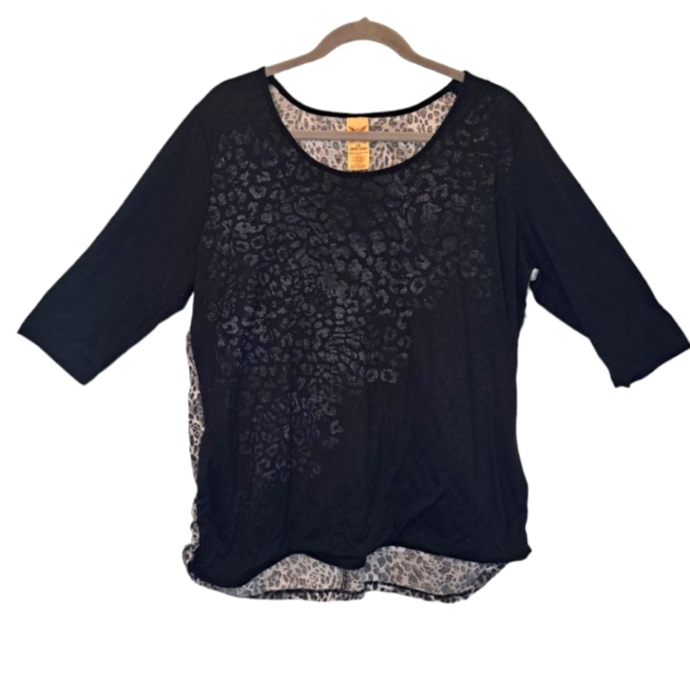 Faded Glory Leopard Print Lightweight 3/4 Sleeve Top Plus Size 2XL